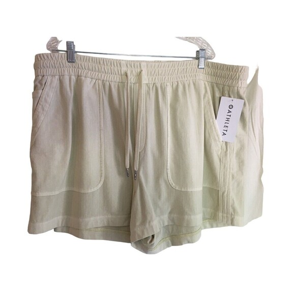 Athleta Shorts Women's Size 22 Light Yellow Stretch Draw String Farallon Cotton - Picture 1 of 5